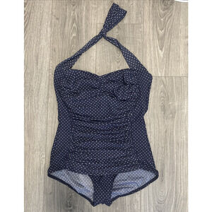 Miraclesuit Medium Polka‎ Dot Halter One Piece Swimsuit Blue White Cruise Resort